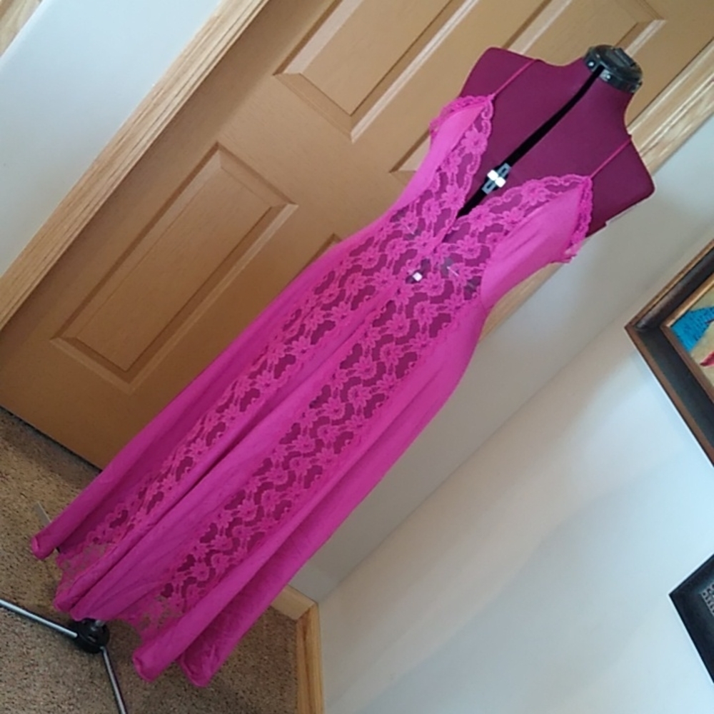 Sexy Long  Fuschia Lace Nightgown